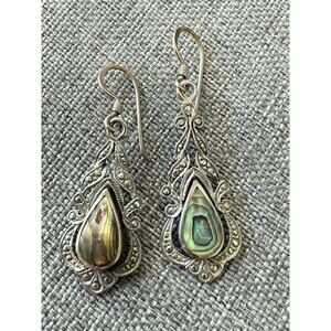 Abalone Hook Earrings Dangle Drop Silver Tone Boho Coastal Beachy Festival Artsy